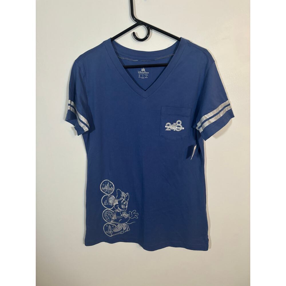Disney Parks 2018 Minnie Mouse V-Neck T-Shirt Women’s Medium Blue